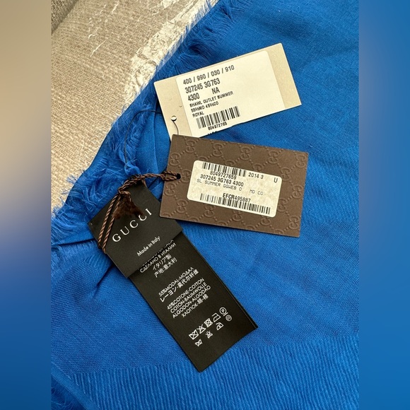 Authentic GUCCI summer shawl scarf royal blue with GG logo 140*140cm - Picture 4 of 11